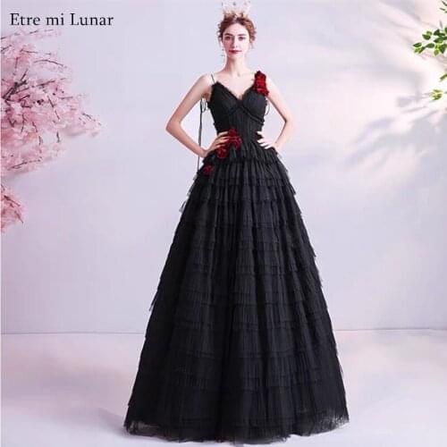 Robe De Soiree Elegant A Line V Neck Appliques Formal Evening Dress Long Black Gowns Party Gowns Summer Robe LE40800