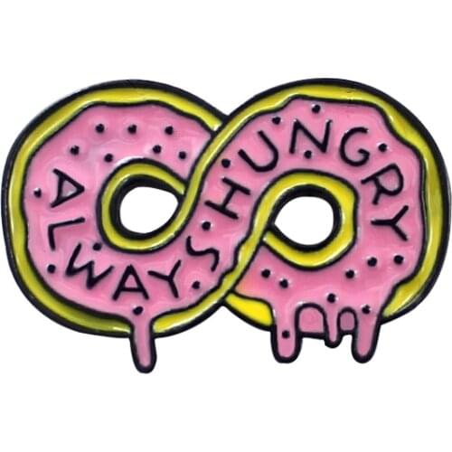 ALWAYS HUNGRY Pink Donut Golden Enamel Brooch Lucky Number 8 Badge Pin Personality Trendy Sweater Backpack Jewelry Accessories