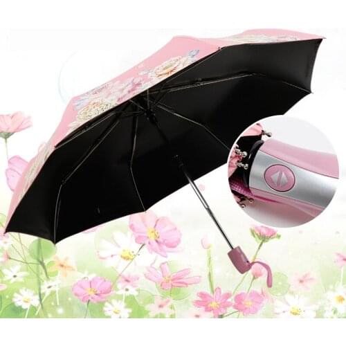 Automatic Sun Umbrella Rain Woman Three Folding Flower Umbrella Female Anti-UV Parasol Sunscreen Princess Umbrella Sombrilla
