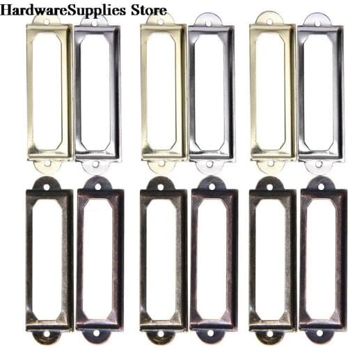 10 PCS Antique Brass Metal Label Pull Frame Handle File Name Card Holder For Furniture Cabinet Drawer Box Case Bin
