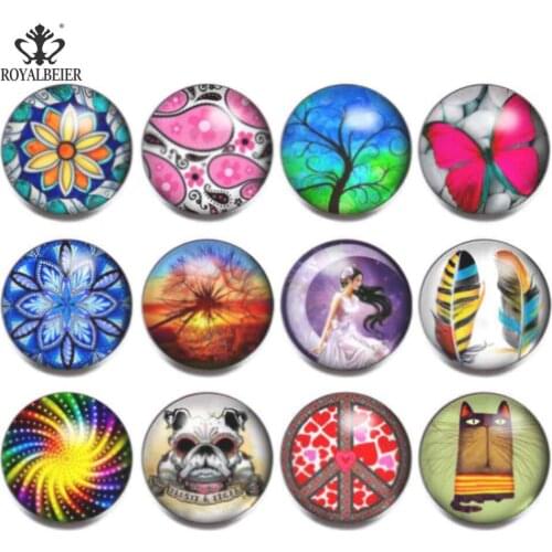12pcs/lot Snap Button 18mm Glass Charms Mixed Pattern&Theme For 18-20mm Snap Bracelet Snap Jewelry KZ0968