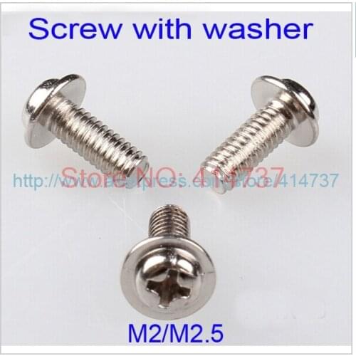 200pcs M2/M2.5 Steel With Nickel Cross recessed round head Miniature screw with washer Computer screw Length 4m--12mm