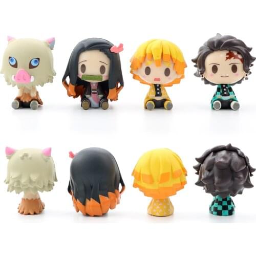 4pcs/set Demon Slayer Figure Toys Q Version Sitting Kimetsu no Yaiba Nezuko Tanjirou Zenitsu Dolls 4.5cm