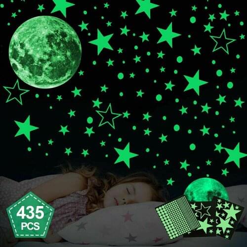 435pcs Glow In The Dark Luminous Stars & Moon Wall Stickers Decal Kid Room Decor Waterproof vinyl material Wall Ceiling Decal
