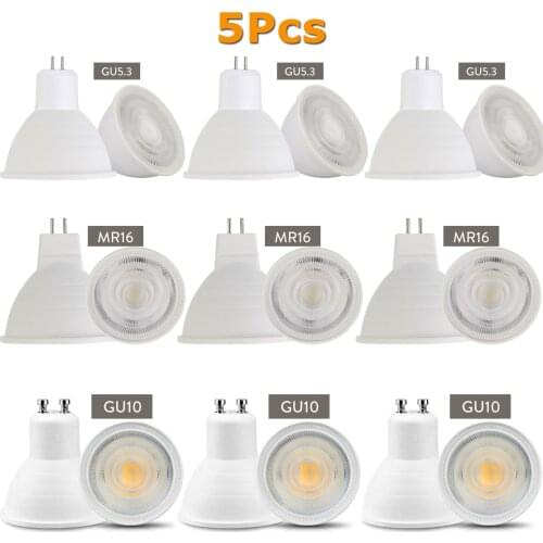 5Pcs Dimmable GU10 MR16 GU5.3 LED COB Spotlight Bulbs 7W Spot Light 220V 110V Ultra Bright Lamp for Home Office Indoor Lighting