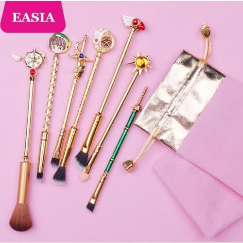 New 7Pcs Cardcaptor Sakura Makeup Brush Set Solid Metal Magic Wand Sailor Moon Blending Eyeshadow Brush Kit Teen Girl Gift Brush