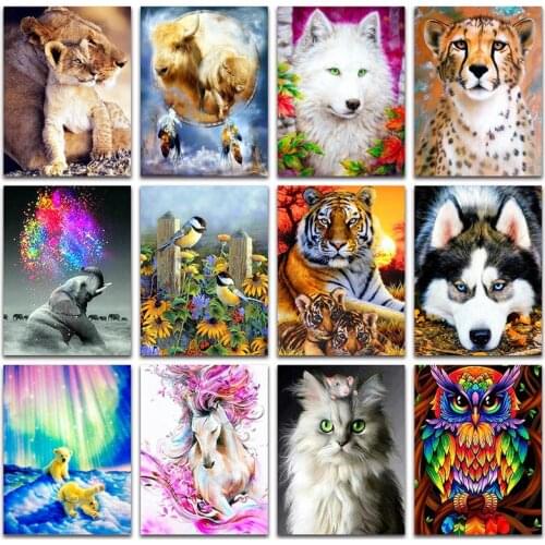 Full Diamond painting embroidery mosaic Cross stitch Animals leopard elephant dog wolf tiger horse cat owl bird cow lion bear 01