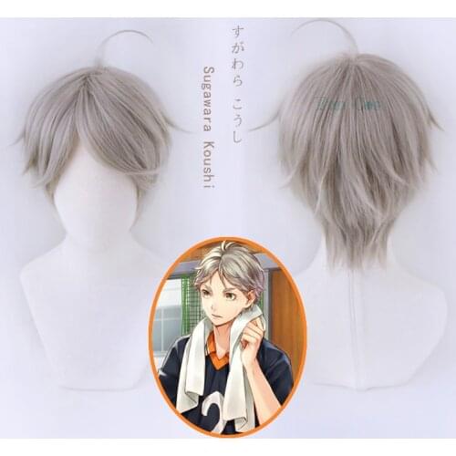 Anime Haikyuu!! Sugawara Koshi Cosplay Short Brown Wig Heat-resistant Fiber Hair + Free Wig Cap Halloween Party Cosplay Props