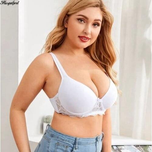 Plusgalpret Solid Color Lace Trim Women Seamless Bras for T-Shirt Full Cup No-Padding Cotton Underwear Smooth Lingeries for Lady