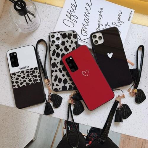 For Samsung Galaxy A71 A51 A50 A50S Case Free strap Fashion new Leopard Hard Glass Cover For Samsung A51 A71 A70 phone Casing