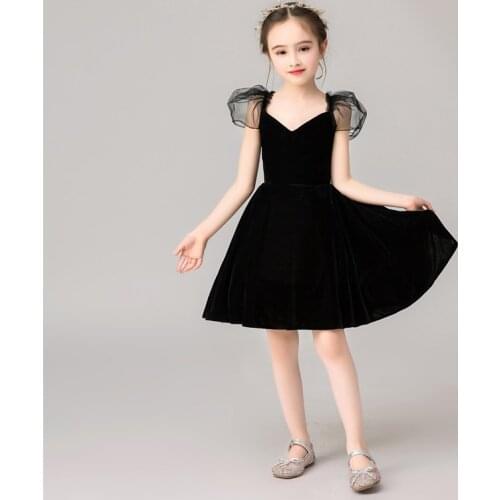 Birthday Balck Girl Dress Wedding Elegant Princess Party Flower Girl Dresses Clothes Prom Lace Sukienki Girl Dresses AE50GD