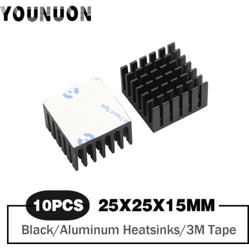 10 Pieces IC Chipset 25mm x 25mm x 15mm Chip Radiator Aluminum Heatsink Black