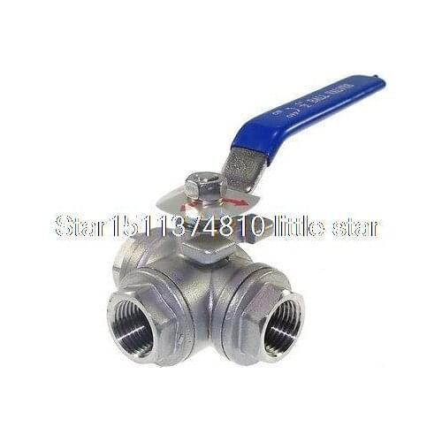 DN15 G1/2" Female 3-Way L-Port 304 Stainless Steel Ball Valve Water Oil