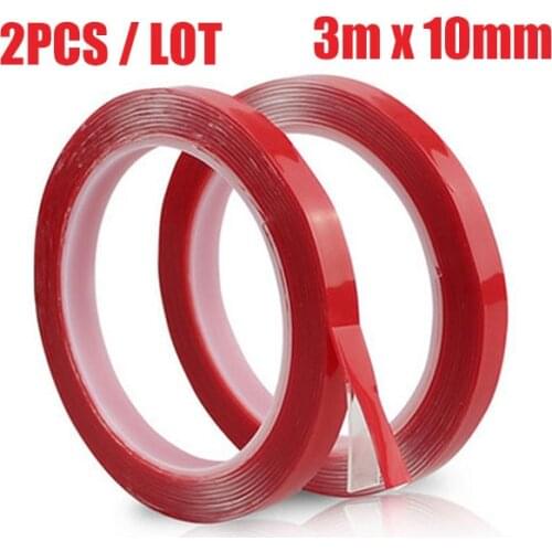 2PCS/LOT 3m x 10mm Width Silicone Double Sided Tape Sticker For Car, High Strength No Traces Double Sided Adhesive Sticker