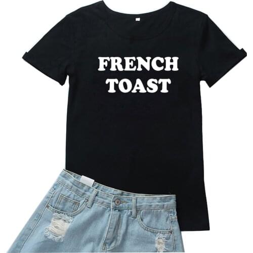 French Toast Tshirt Woman Simple Letters Pattern T-shirts Women Fashion Black and Red Graphic Tees Loose Casual Tee Shirt Femme