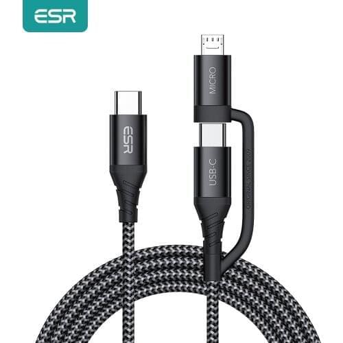 ESR USB Cable Fast Charging Type C Cable to Micro USB Data Charge 2in1 Nylon Braided Android Wires Micro USB + USB Type-C Cables