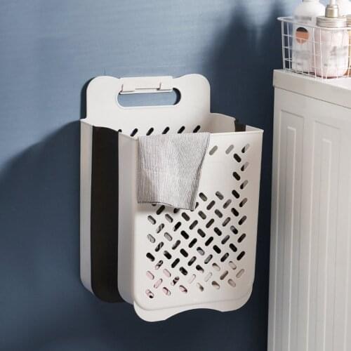 Storage Basket Laundry Punch-Free Foldable Punch-free Homehold Wall Hanging For Bathroom Clothes Hamper