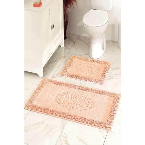 2li Cotton Toilet Seat Pad Bath Mat Set Leaf Salmon Cotton 2'li Classic Pink