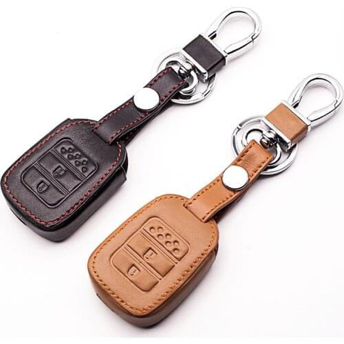 Leather Car Key Cover for Honda 2013 2014 Accord Civic Pilot CRV HRV EX EXL Keychain 3 buttons leather car remote key case shell