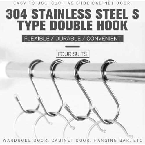 Stainless Steel Round S Shaped Hooks Kitchen Pot Pan Hanger Clothes Closet Storage Rack Kitchen Tools Bathroom Organizer