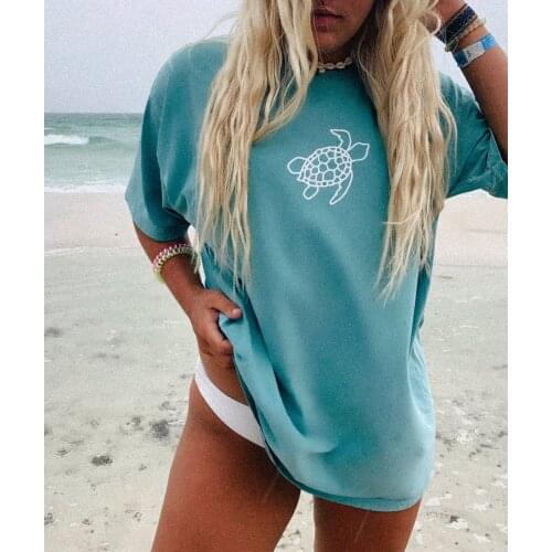 Cute Sea Turtle Tee Hawaii Beach Women Comfort Vacation T-shirt Couple Vacation Tee Holiday Casual Female Short Sleeve Tops