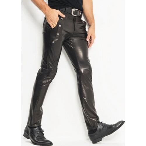 Mens Leather Pants Skinny Moto&Biker Punk Rock Pants Slick Smooth Shiny Leather Trousers Tight Sexiest