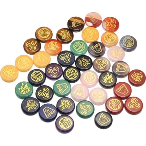 Wholesale 4Pcs Chakra Stones Bead Engraved Symbols Lapis Lazuli Amethysts Palm Stone Reiki Natural Divination Stone Loose Beads