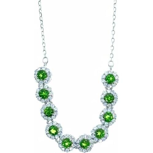 Fashion round Sun flower Natural green diopside Pendant necklace S925 silver Natural gemstone necklace woman gift jewelery