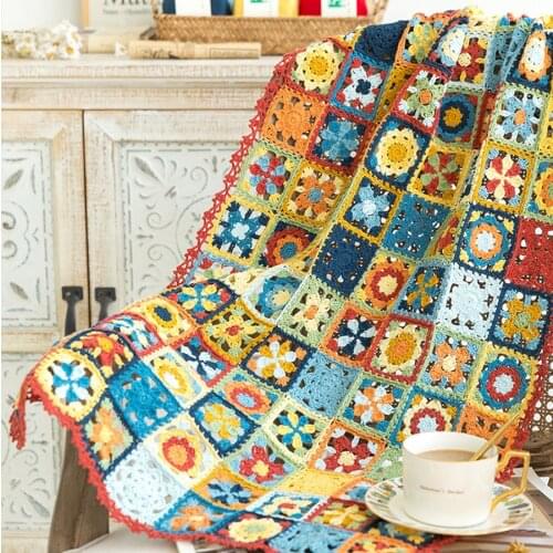 Crochet Blanket DIY Material Package Mexico Patchwork Multi-purpose Blanket DIY Adult Crochet Kits Woolen Material Package