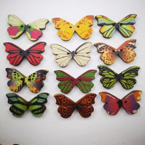 50 pcs Butterfly color button sewing wooden garment knitted craft scrapbook DIY fabric needle and thread button