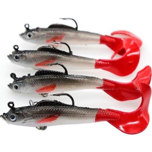 Fishing Lure Red Fishtail Fishing Lures Lead Coating Soft Bait Fishing Tackle w/Strong Treble Hooks and Attractive 3D Fish Eyes