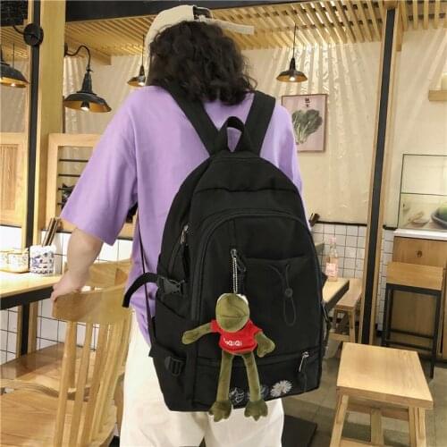 Nylon Backpack Female Ladies Large Capacity School Bag Waterproof High Quality Travel Rucksack Fashion Solid Color Simple Bag