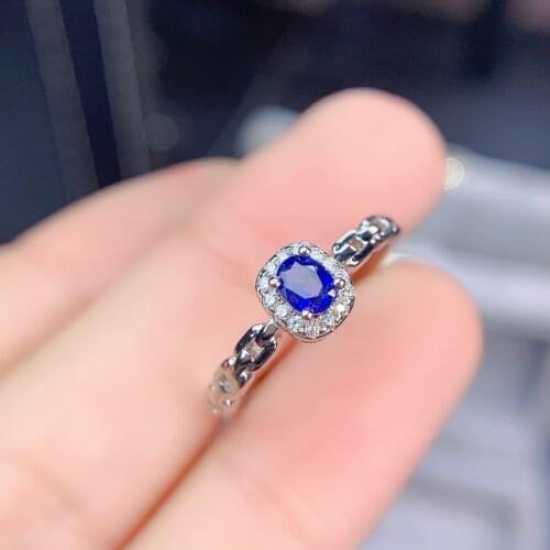 Shilovem 925 silver sterling real Natural sapphire Rings fine Jewelry party trendy open gift new gift 3*4mm jcj0304552agl