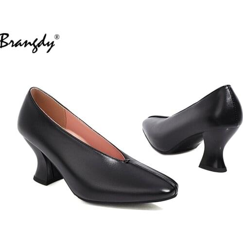 Brangdy Shoes Thick Heel Woman Pumps Sexy Women Heels Office Shoes Pointed Toe High Heels Wedding Shoes Female Heels size 43