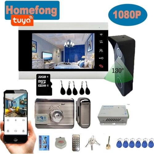 Homefong 7 Inch Tuya Smart Wireless WiFi IP Video Door Phone Intercom System 1080P with Electronic Lock Mobile RFID Unlock Talk