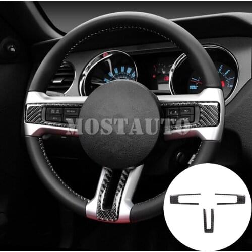 For Ford Mustang Carbon Fiber Inner Steering Wheel Trim Cover 2009-2013 Black/Red 3pcs Car Decor Car Accessories Interior