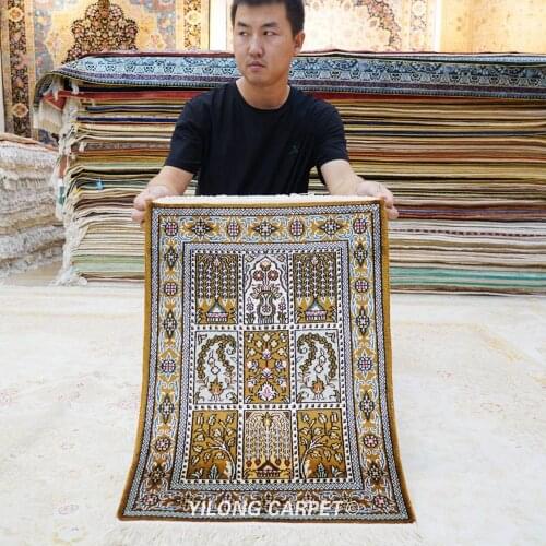Yilong 1.5'x2' Garden Scene Handmade Silk Tapestry Hand Knotted Area Rug (LJH019)