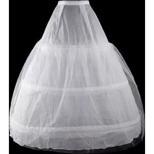 Womens 2 Layers Mesh 3 Hoops White Wedding Gridal Gown Dress Petticoat Elastic Waistband Drawstring A-Line Underskirt Crinoline