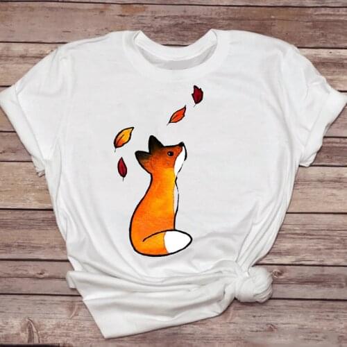 Women T-shirts Fox Animal Printing Cute Short Sleeve Fashion 90s Ladies Print Stylish T Top Lady Shirt Girl Tee T-Shirt