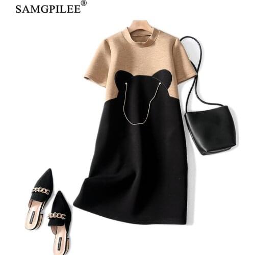 Women Dresses Winter 2021 Casual Plus Size Dress A-line Cartoon Short Sleeve Knee-length Empire O-neck Winter Clothes For Women