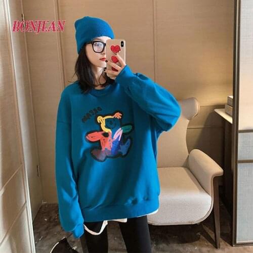 Harajuku Bear Women Hoodies Spring Autumn Korean Loose Streetwear Women Winter Tops Hoodies Oversized Pullovers Sweatshirt 2020