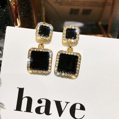 Hot Fashion Brincos Vintage Square Crystal Earring Big Geometric Dangle Earrings For Women Classic Gold-color Fine Jewelry