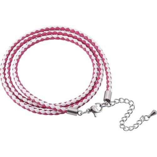 Women Jewelry White & Pink Braided Leather Rope Bracelet Handmade Multilayer Wrap Bracelets Length Adjustable PD0542