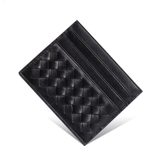 Genuine Leather Sheep Skin Women Knit Mini Card Holder