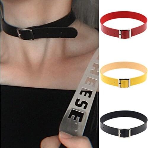 Women Cosplay Harajuku Punk Rock Gothic Necklace Sexy PU Leather Square Buckle Collar Choker Necklace Simple Body Accessories
