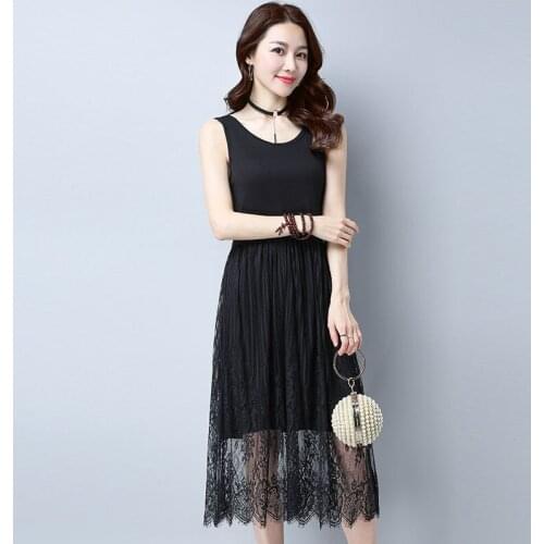 Black white vest lace dress summer sleeveless Women long sexy dress evening party dress big size fashion Sexy dress QH1093