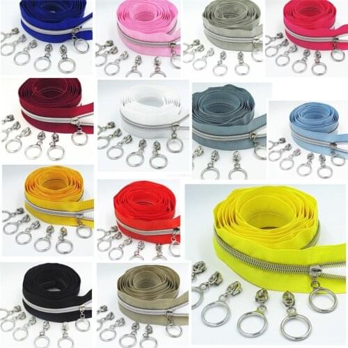 10M 20Pcs Slider 5#Colored Silver Tooth Nylon Zipper Coil Code Decoration Luggage Garment Purse Bags DIY Home Sewing Accessories