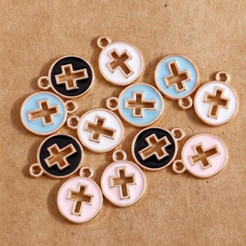 10pcs/lot 10*13mm Enamel Cross Circle Charms Fit Bracelets Necklaces DIY Jewelry Findings Cross Pendants for Women