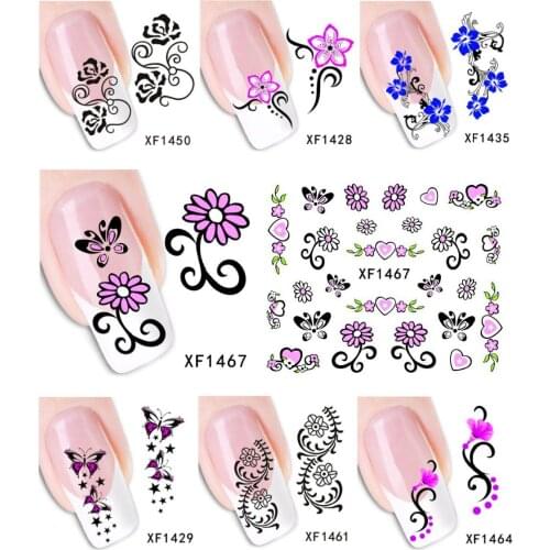 100Sheets XF1422-XF1469 Nail Art Flower Water Tranfer Sticker Nails Beauty Wraps Foil Polish Decals Temporary Tattoos Watermark