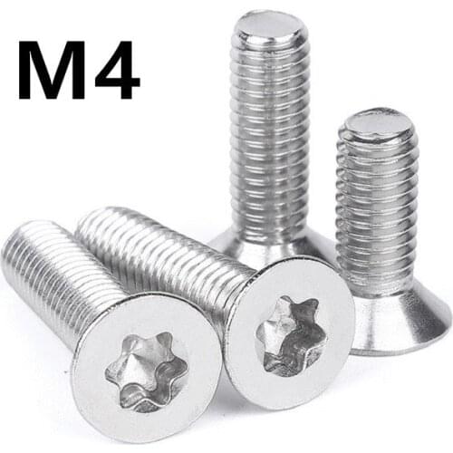 100pcs/lot GB2673 M4x6/8/10/12/14/16/18/20/22/40mm 304 Stainless steel countersunk head torx screw flat six-lobe machine screws